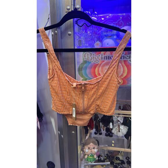 Skims Logo Peach Velvet Corset Crop Top Size Small NWT - Picture 5 of 6